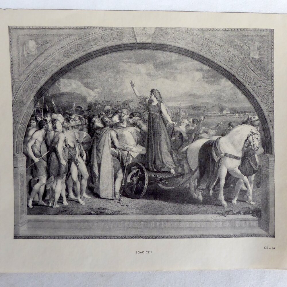 VINTAGE HISTORIC BOADICEA BRITISH EMPIRE ENGRAVING PRINT BY WILLIAM SHARP